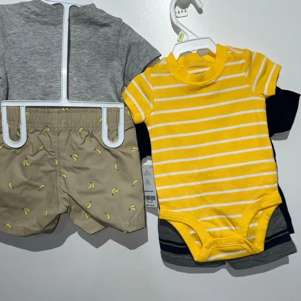 Lot of 3 Carter's Baby Outfits Bodysuit Graphic T-Shirts & Shorts 3-6 Months NWT